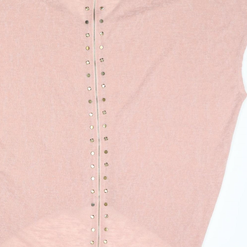 Blue Vanilla Womens Pink V-Neck Polyester Pullover Jumper Size M - Stud Detail Size M-L