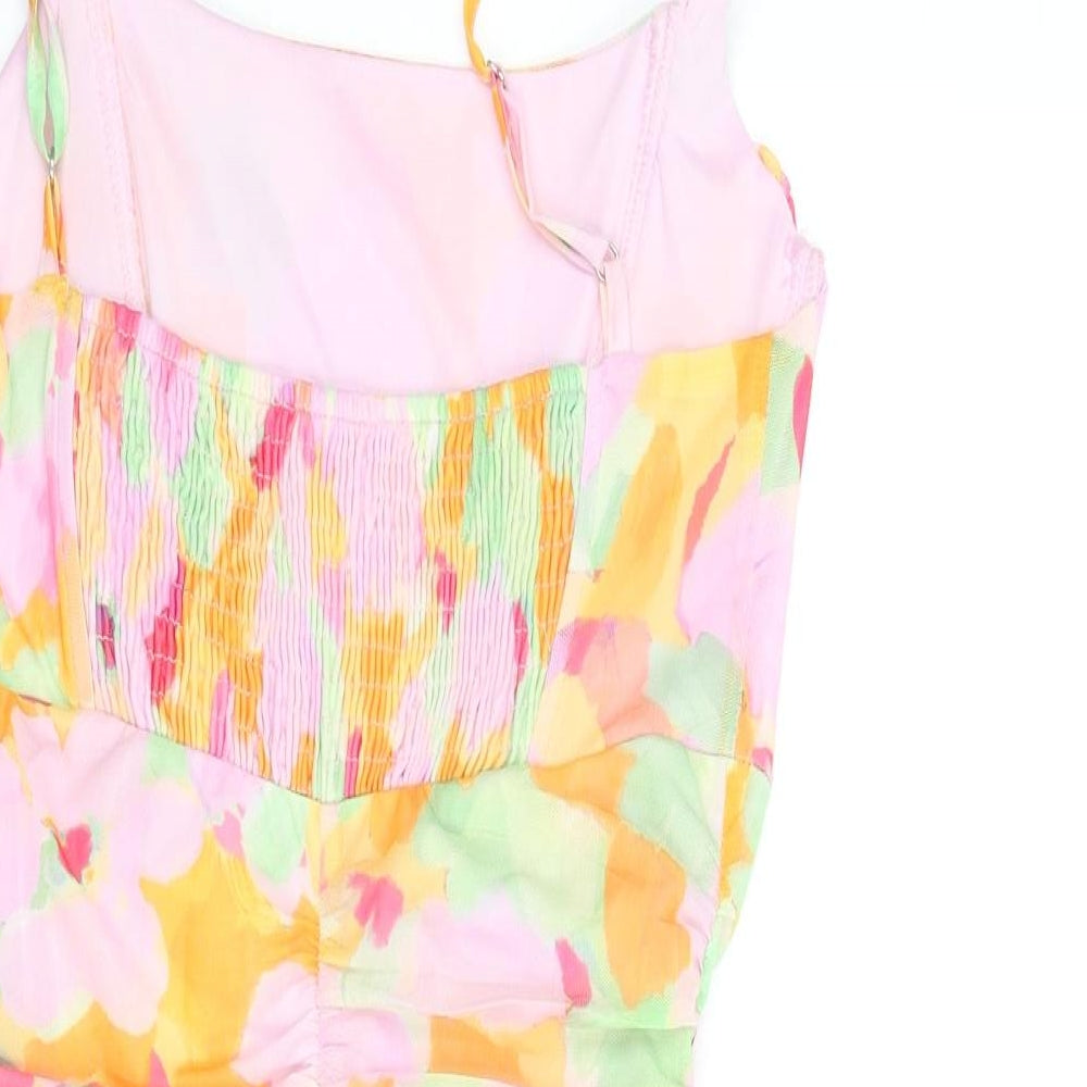 Stradivarius Womens Multicoloured Geometric Polyester Mini Size S Scoop Neck Pullover - Rouched Corset Style