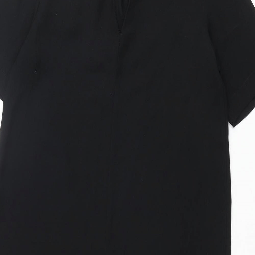 Marks & Spencer Womens Black Polyester Shift Size 12 Round Neck Button