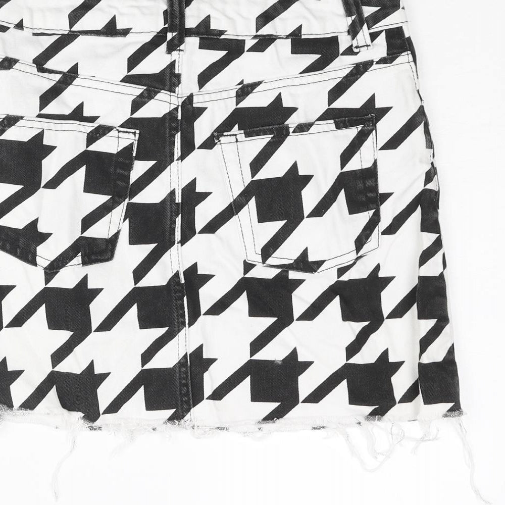 Topshop Womens White Herringbone Cotton Mini Skirt Size 6 Zip - Raw Hem