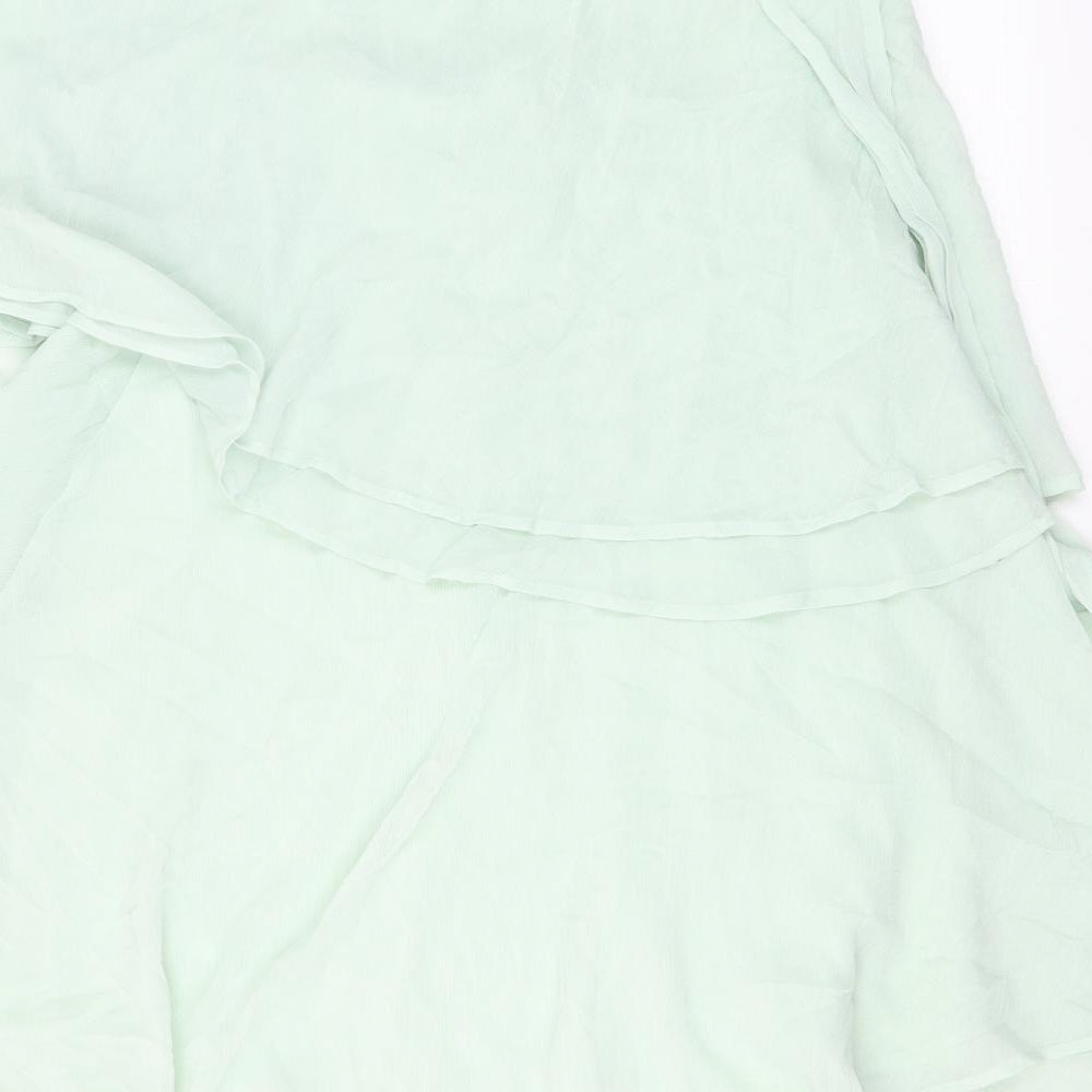 H&M Womens Green Polyester Mini Size 12 One Shoulder Pullover - Ruffles