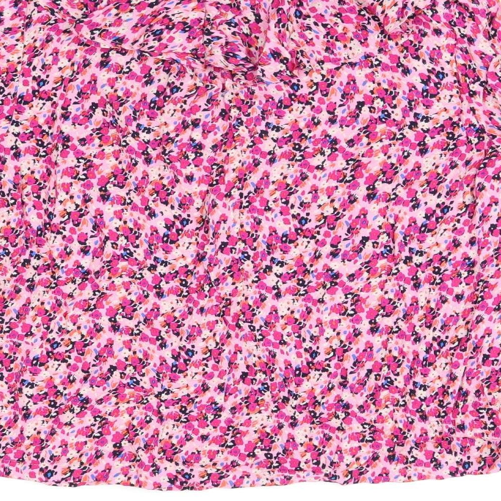 Marks & Spencer Womens Pink Floral Viscose Basic T-Shirt Size 8 V-Neck
