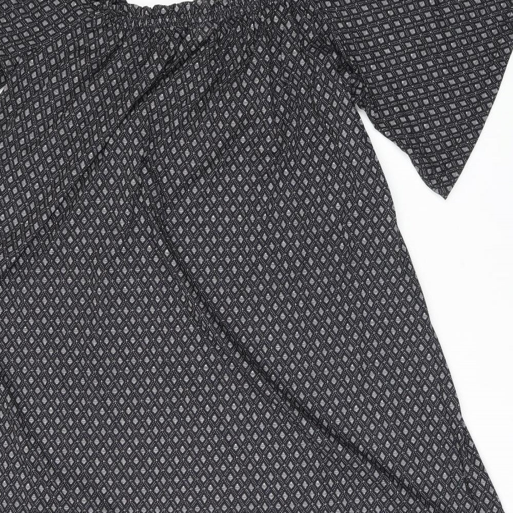 H&M Womens Black Geometric Polyester Shift Size S Off the Shoulder Pullover