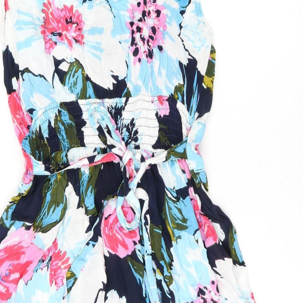 PEBBLE BAY Womens Blue Floral Viscose A-Line Size L V-Neck Pullover