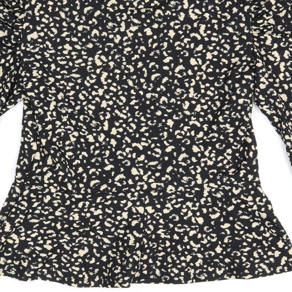 Dorothy Perkins Womens Black Animal Print Polyester Basic T-Shirt Size 8 Round Neck