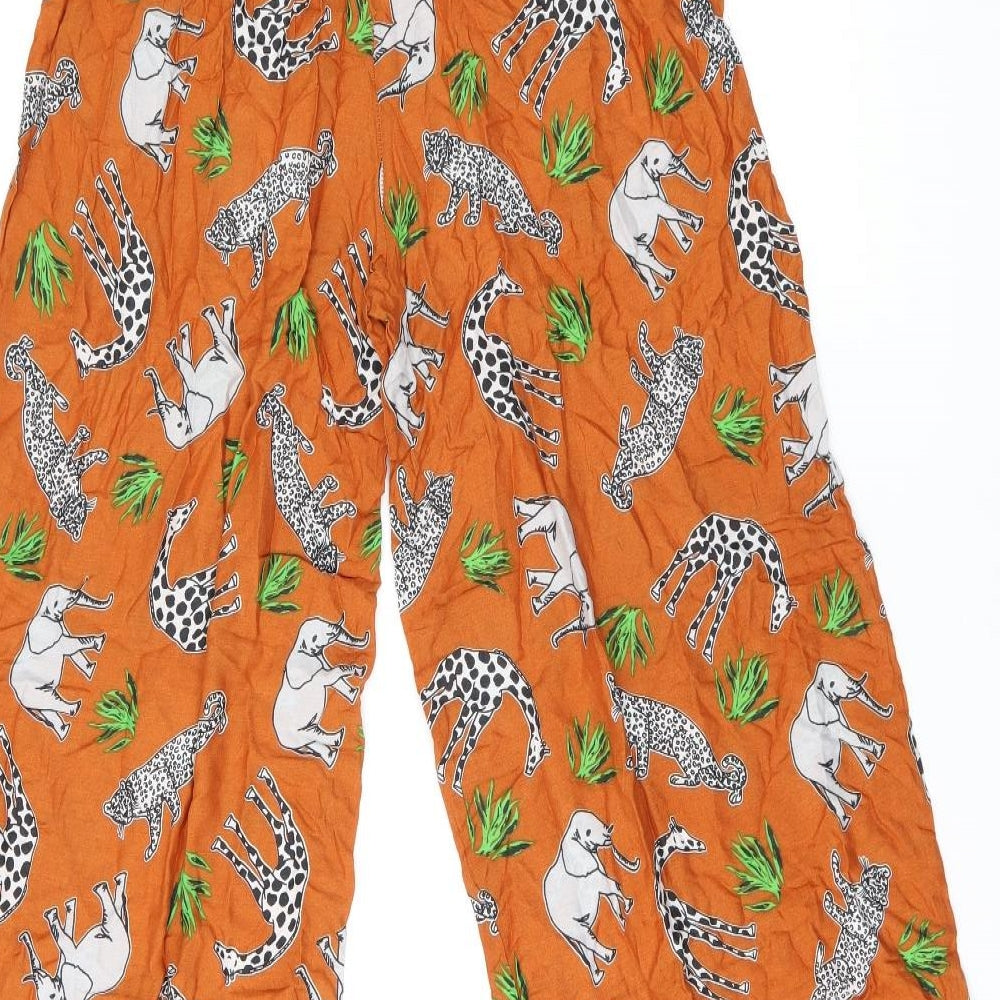 ASOS Womens Orange Animal Print Polyester Trousers Size 6 L30 in Regular Drawstring