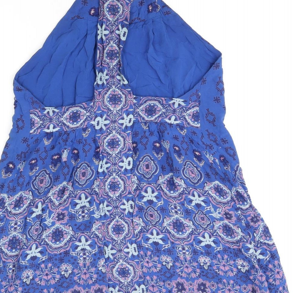 Ecote Womens Blue Floral Polyester Basic T-Shirt Size S Square Neck