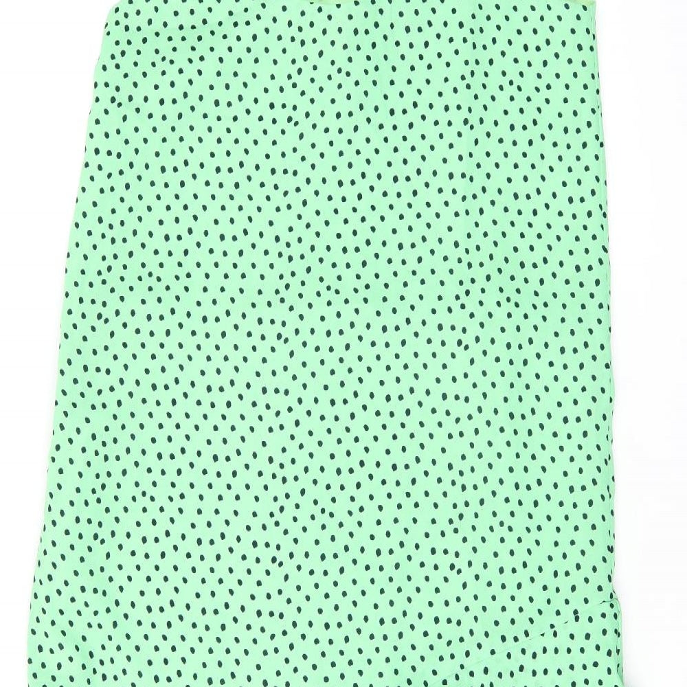 Elli White Womens Green Polka Dot Polyester Shift Size L V-Neck Zip