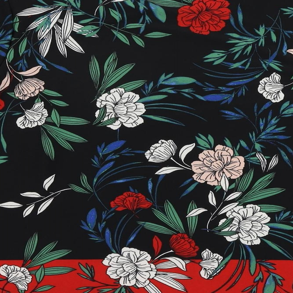 M&Co Womens Black Floral Polyester Basic Blouse Size 12 Boat Neck