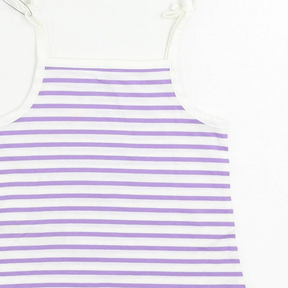 Marks & Spencer Girls Purple Striped Cotton Camisole Tank Size 3-4 Years Square Neck Pullover