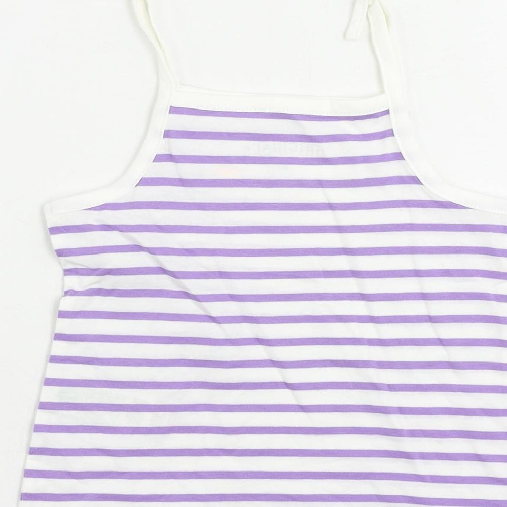 Marks & Spencer Girls Purple Striped Cotton Camisole Tank Size 2-3 Years Square Neck Pullover