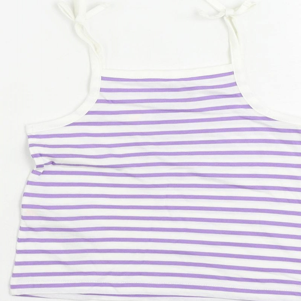 Marks & Spencer Girls Purple Striped Cotton Camisole Tank Size 2-3 Years Square Neck Pullover