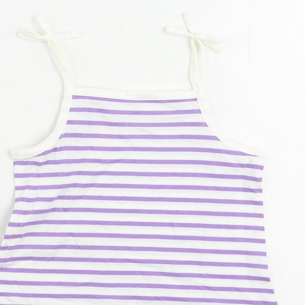 Marks & Spencer Girls Purple Striped Cotton Camisole Tank Size 2-3 Years Square Neck Pullover