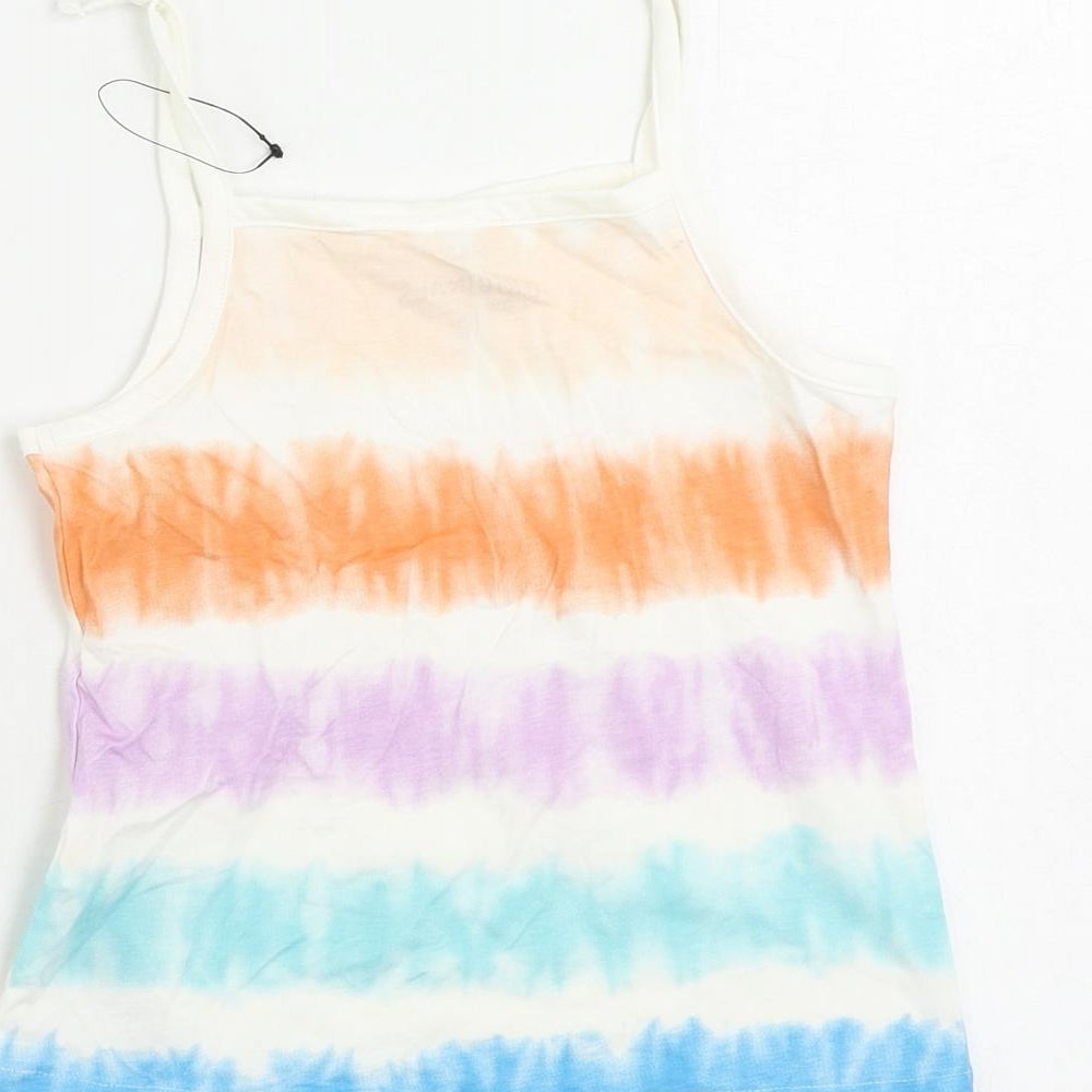 Marks & Spencer Girls Multicoloured Striped Cotton Camisole Tank Size 5-6 Years Square Neck Pullover