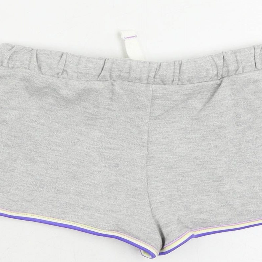 Marks & Spencer Girls Grey Cotton Sweat Shorts Size 6-7 Years Regular Drawstring - Contrasting Trim