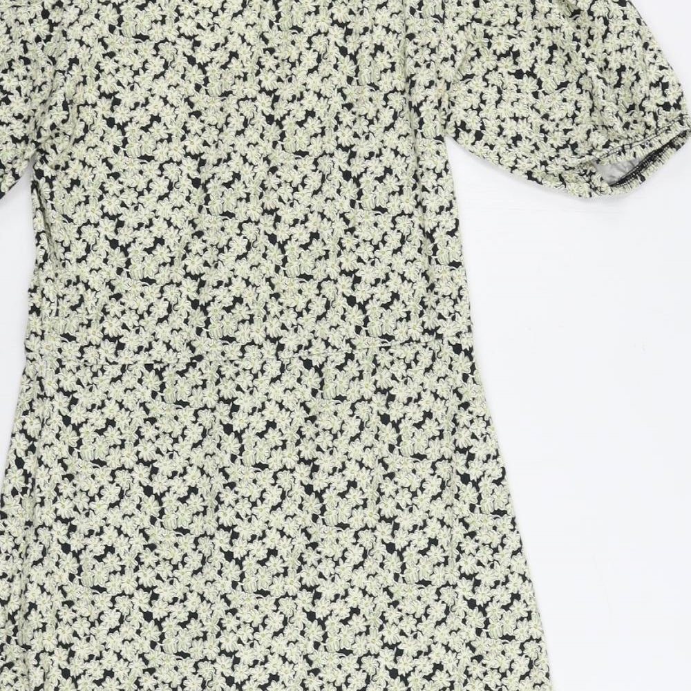 ASOS Womens Green Floral Cotton A-Line Size 10 V-Neck Pullover - Ruffle