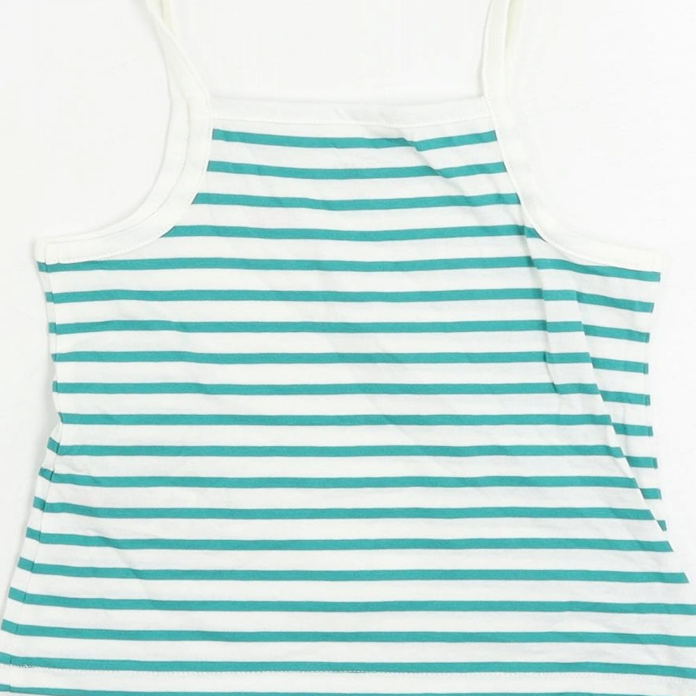 Marks & Spencer Girls Green Striped Cotton Camisole Tank Size 2-3 Years Square Neck Pullover
