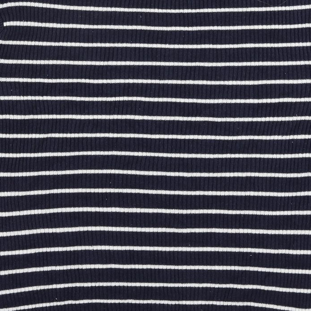 Marks & Spencer Womens Blue Crew Neck Striped Viscose Pullover Jumper Size 14 - Ribbed