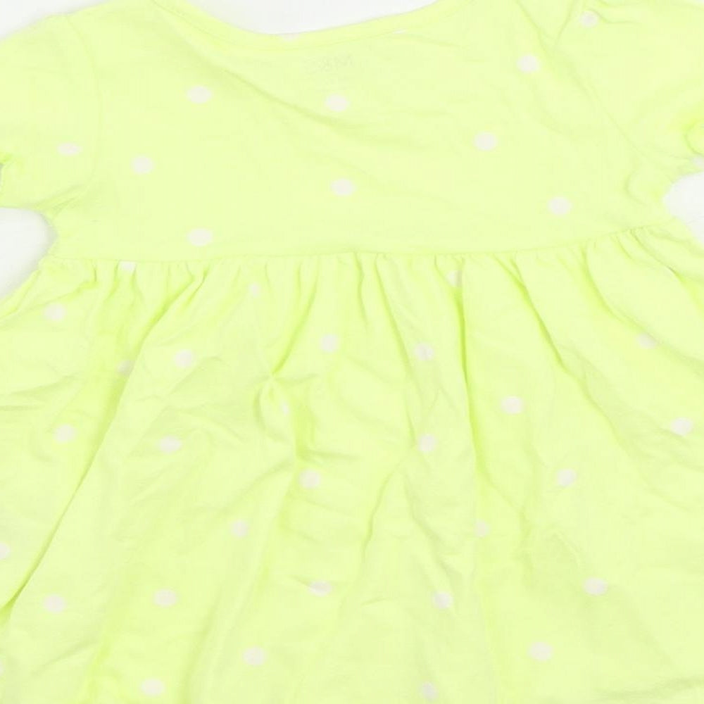 Marks & Spencer Girls Yellow Polka Dot Cotton A-Line Size 3-6 Months Crew Neck Button