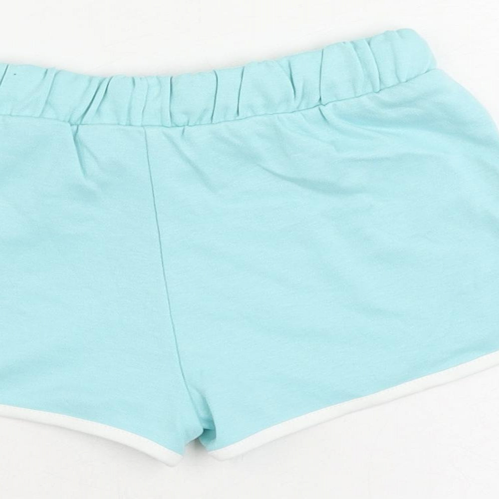 Marks & Spencer Girls Blue Cotton Sweat Shorts Size 6-7 Years Regular Drawstring - Contrasting Trim