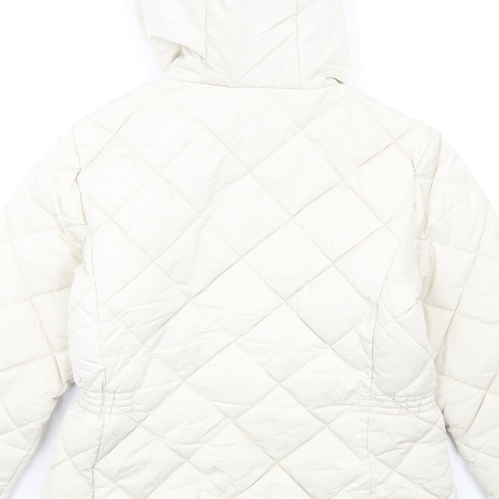 Classic Womens Ivory Quilted Coat Size 10 Zip