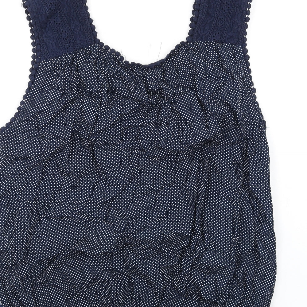 Solitaire Womens Blue Geometric Viscose Basic Tank Size L V-Neck