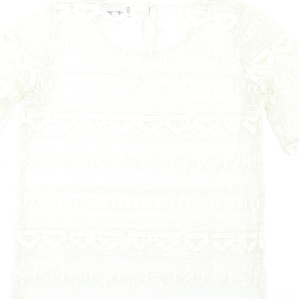 NEXT Womens Ivory Polyester Basic T-Shirt Size 8 Round Neck