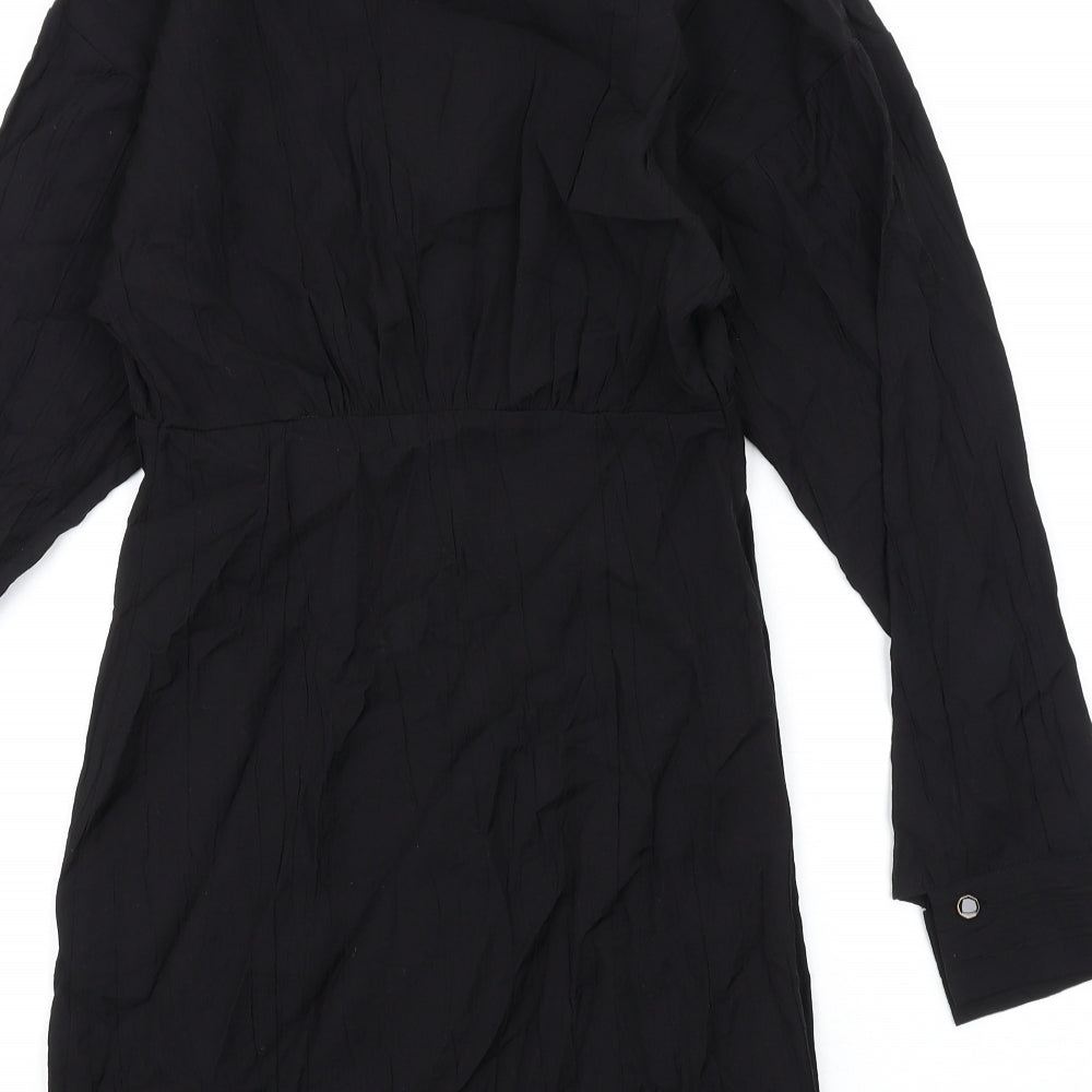 Mango Womens Black Viscose A-Line Size 2XS Round Neck Button