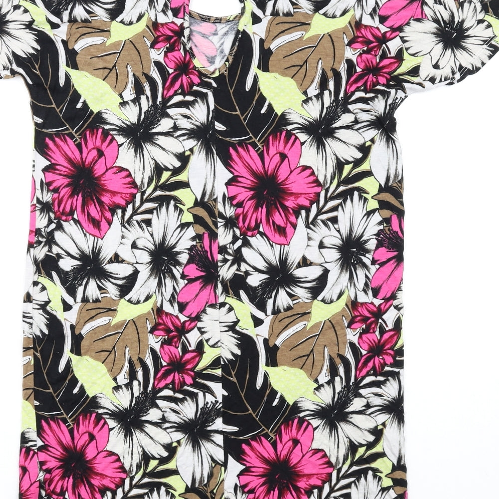 NEXT Womens Multicoloured Floral Viscose T-Shirt Dress Size 6 Round Neck Pullover