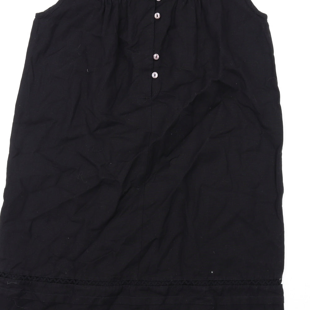 Phase Eight Womens Black Cotton Tank Dress Size 10 Round Neck Button