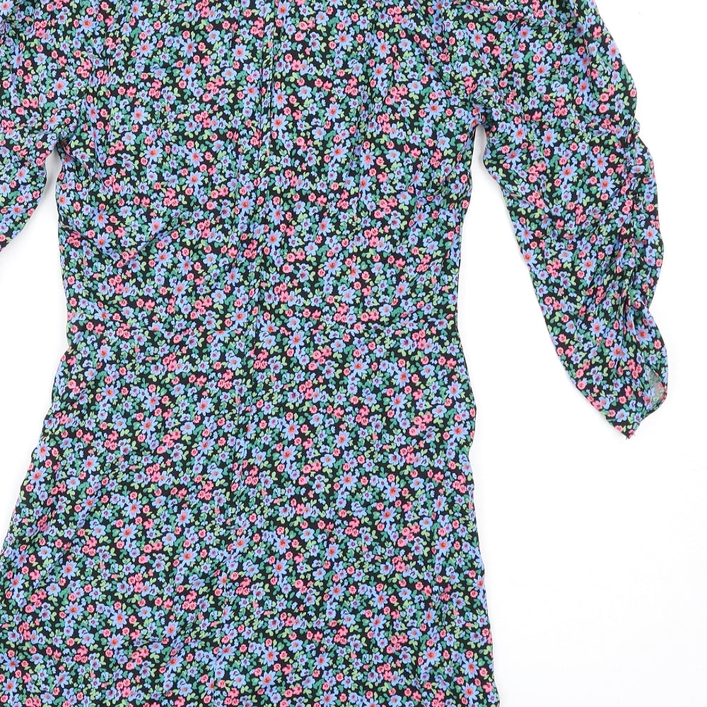 New Look Womens Multicoloured Floral Viscose A-Line Size 10 V-Neck Zip