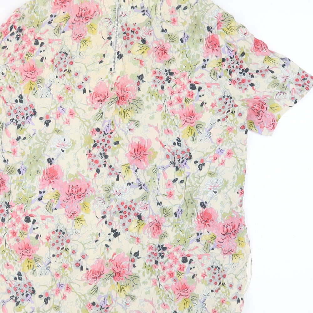 Zara Womens Beige Floral Polyester Basic Blouse Size M Round Neck