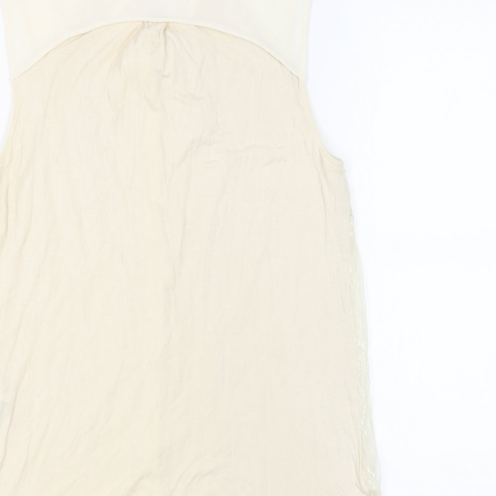 Oasis Womens Beige Polyamide Basic Button-Up Size M Round Neck - Pussy Bow Neck