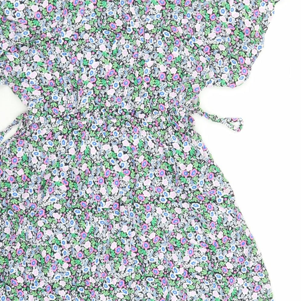 Marks & Spencer Womens Multicoloured Floral Viscose A-Line Size 10 V-Neck Pullover