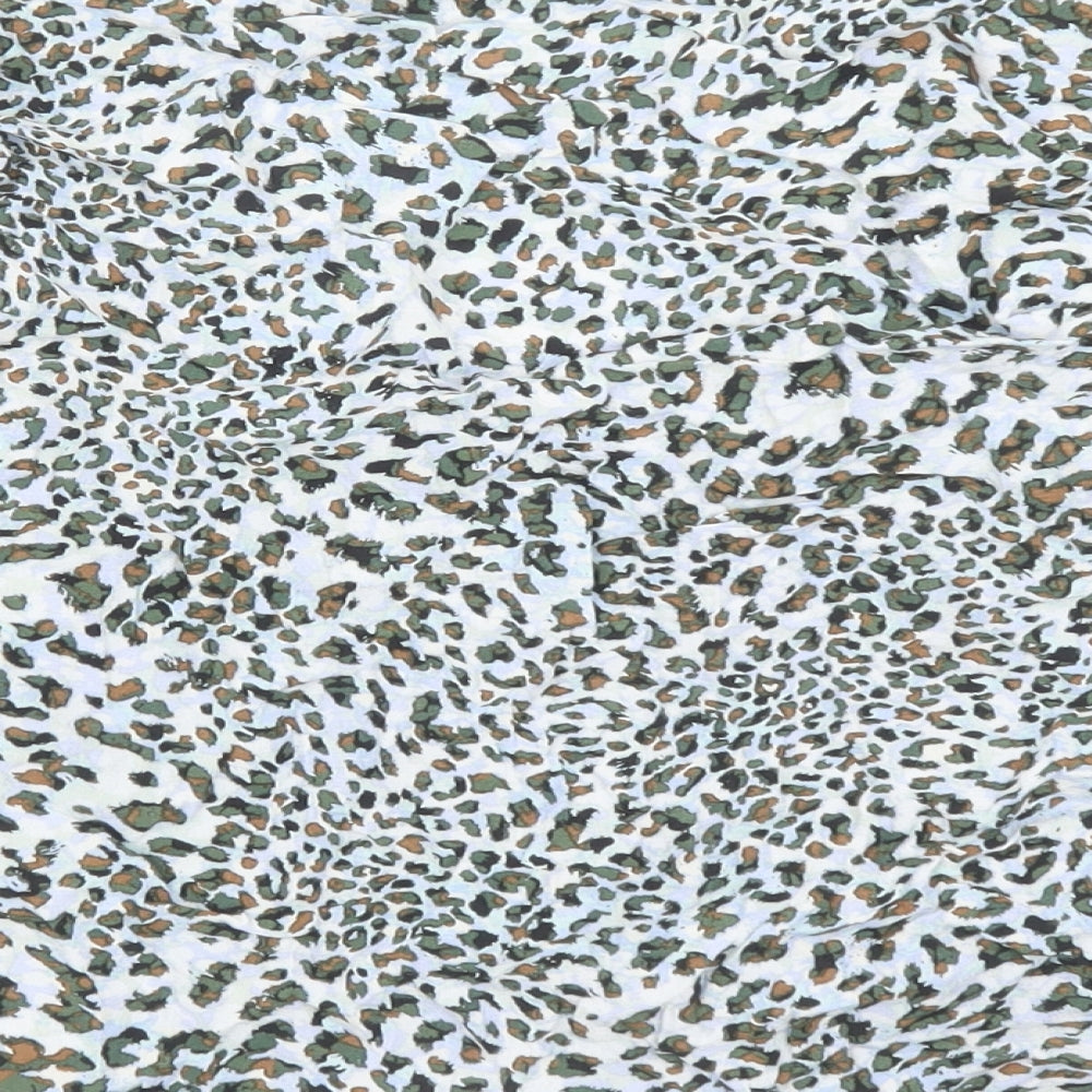 Topshop Womens Blue Animal Print Viscose Basic Button-Up Size 8 V-Neck - Leopard Pattern