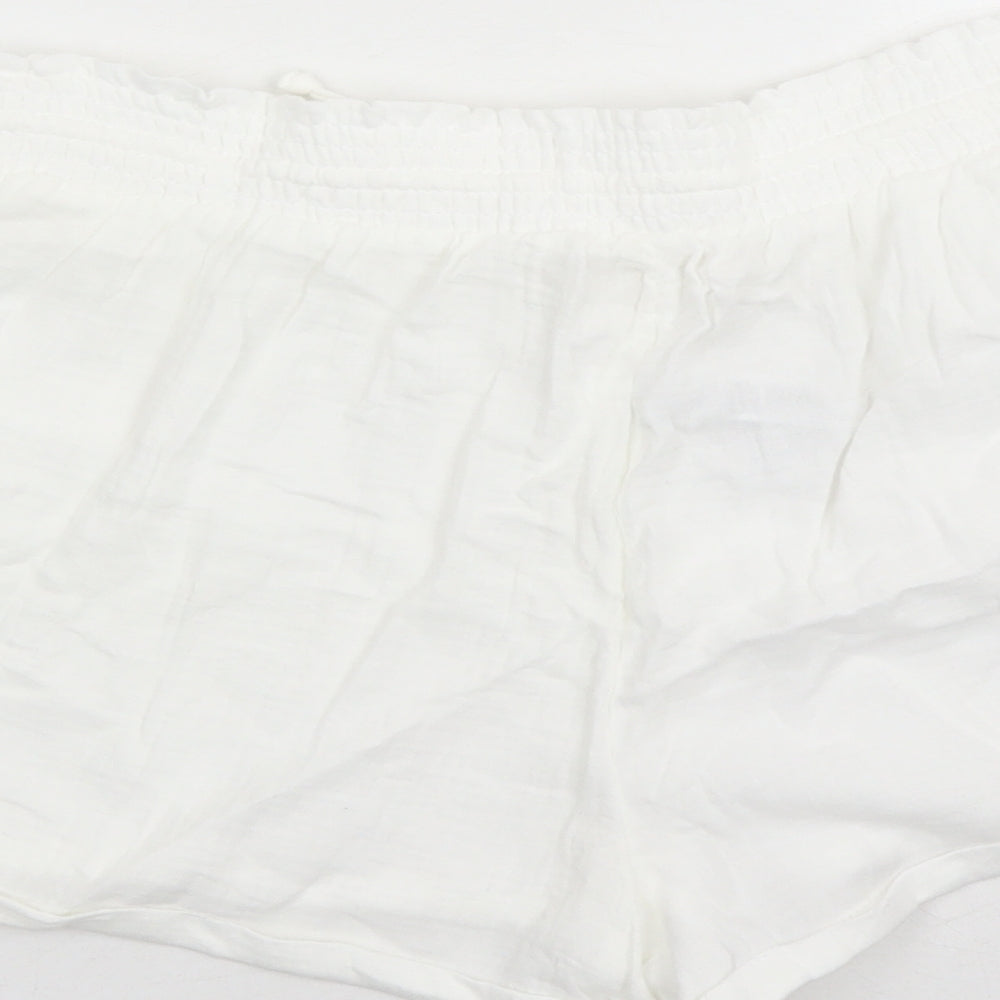 Marks & Spencer Womens White Solid 100% Cotton Top Lounge Pants Size 16 Drawstring - Elasticated Waist