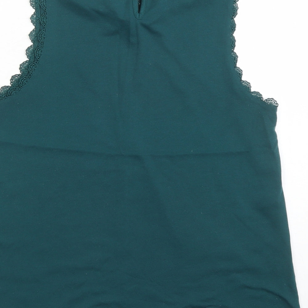 Topshop Womens Green Polyester Basic Blouse Size 10 Round Neck