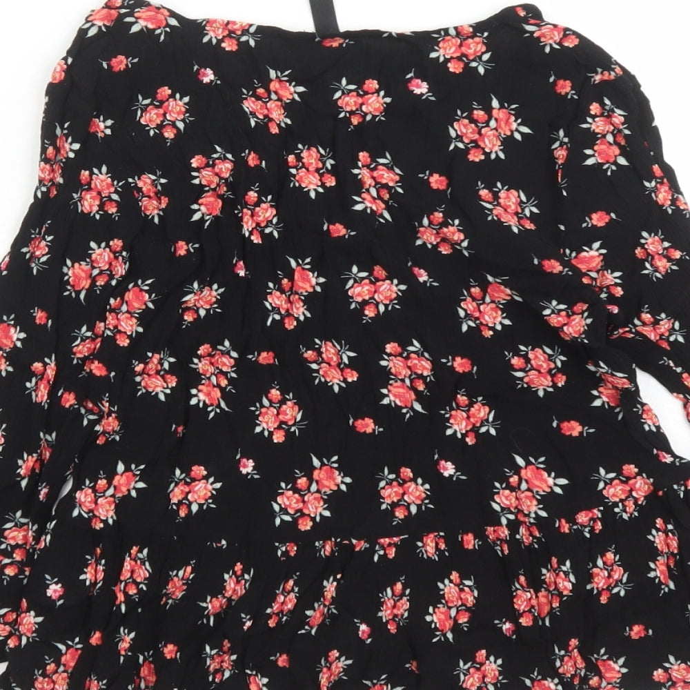 Divided by H&M Womens Black Floral Viscose Basic Button-Up Size 10 V-Neck