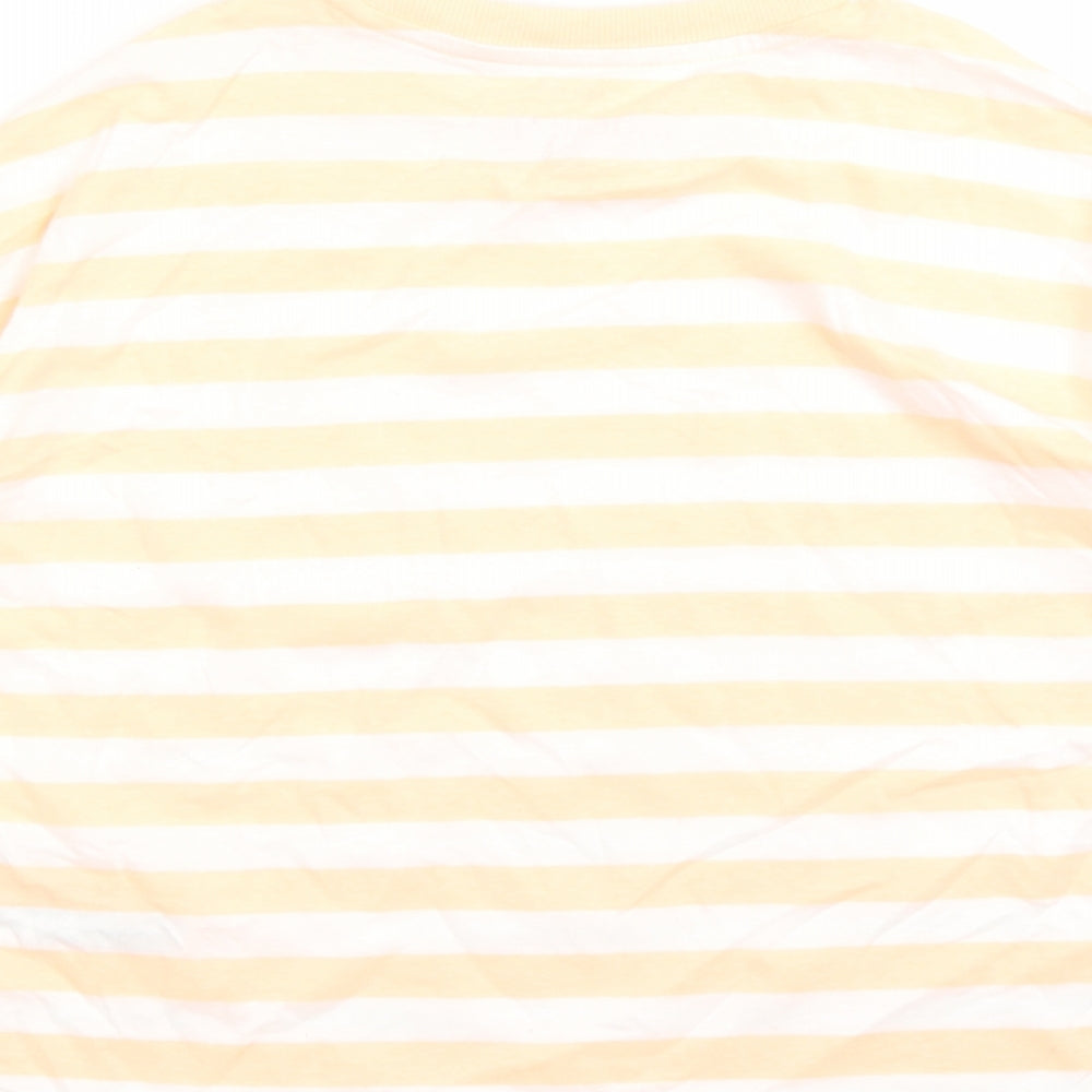 Marks & Spencer Girls Orange Striped Cotton Basic T-Shirt Size 9-10 Years Crew Neck Pullover