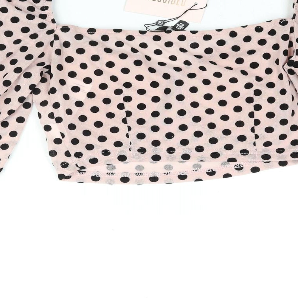 Missguided Womens Pink Polka Dot Polyester Cropped Blouse Size 8 Sweetheart - Semi Sheer