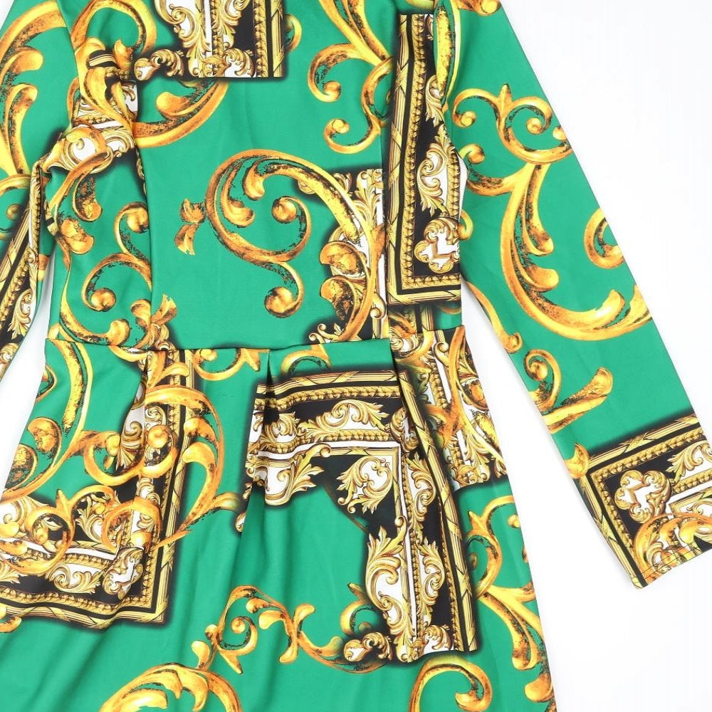Stylewise Womens Gold Geometric Polyester Jacket Dress Size 6 Collared Button