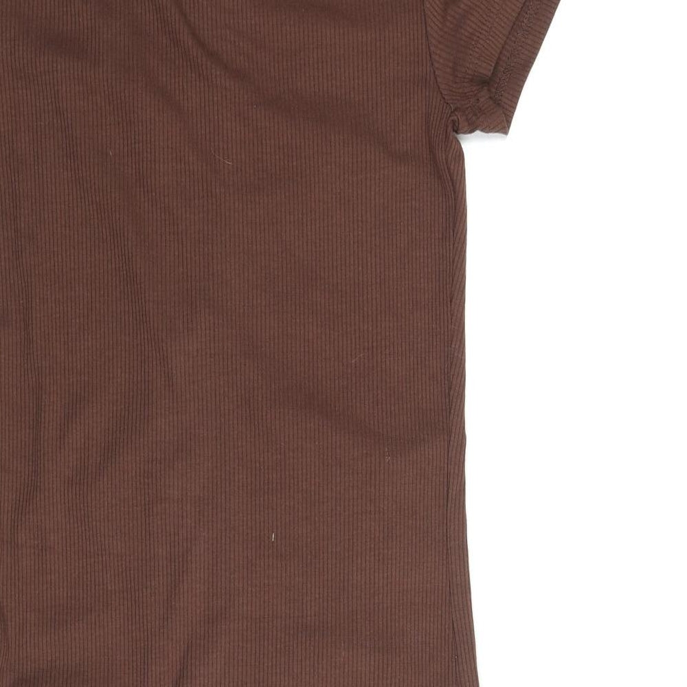 Cropp Womens Brown Polyester Bodycon Size M Collared Pullover - Rouched Button Detail