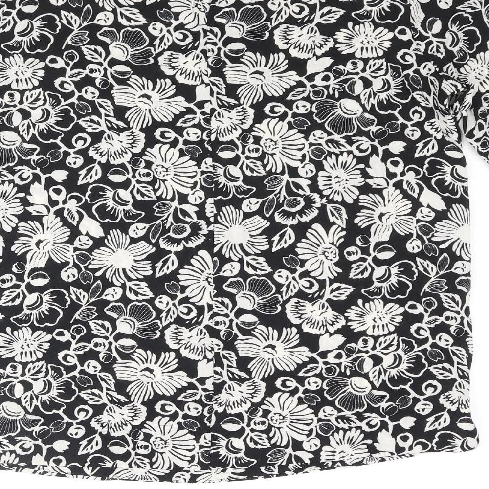 Marks & Spencer Womens Black Floral Polyester Basic Blouse Size 8 Round Neck