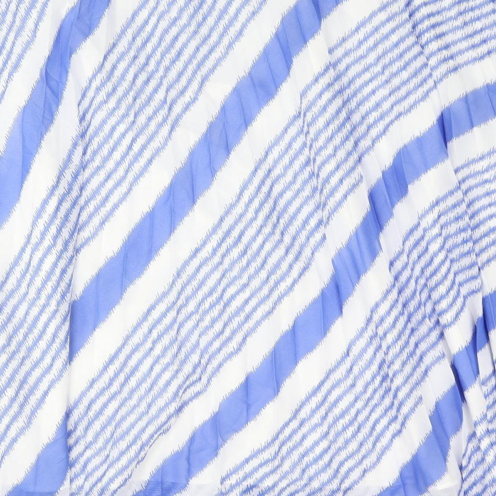 Marks & Spencer Womens Blue Geometric Polyester Pleated Skirt Size 22
