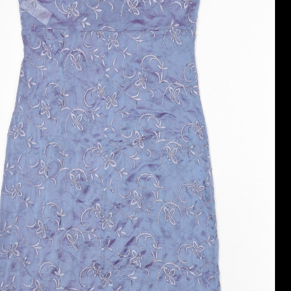 St Michael Womens Blue Floral Polyester A-Line Size 10 V-Neck Pullover - Embroidered Detail