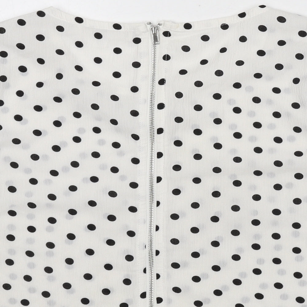 Missguided Womens White Polka Dot Polyester Cropped Blouse Size 8 Round Neck
