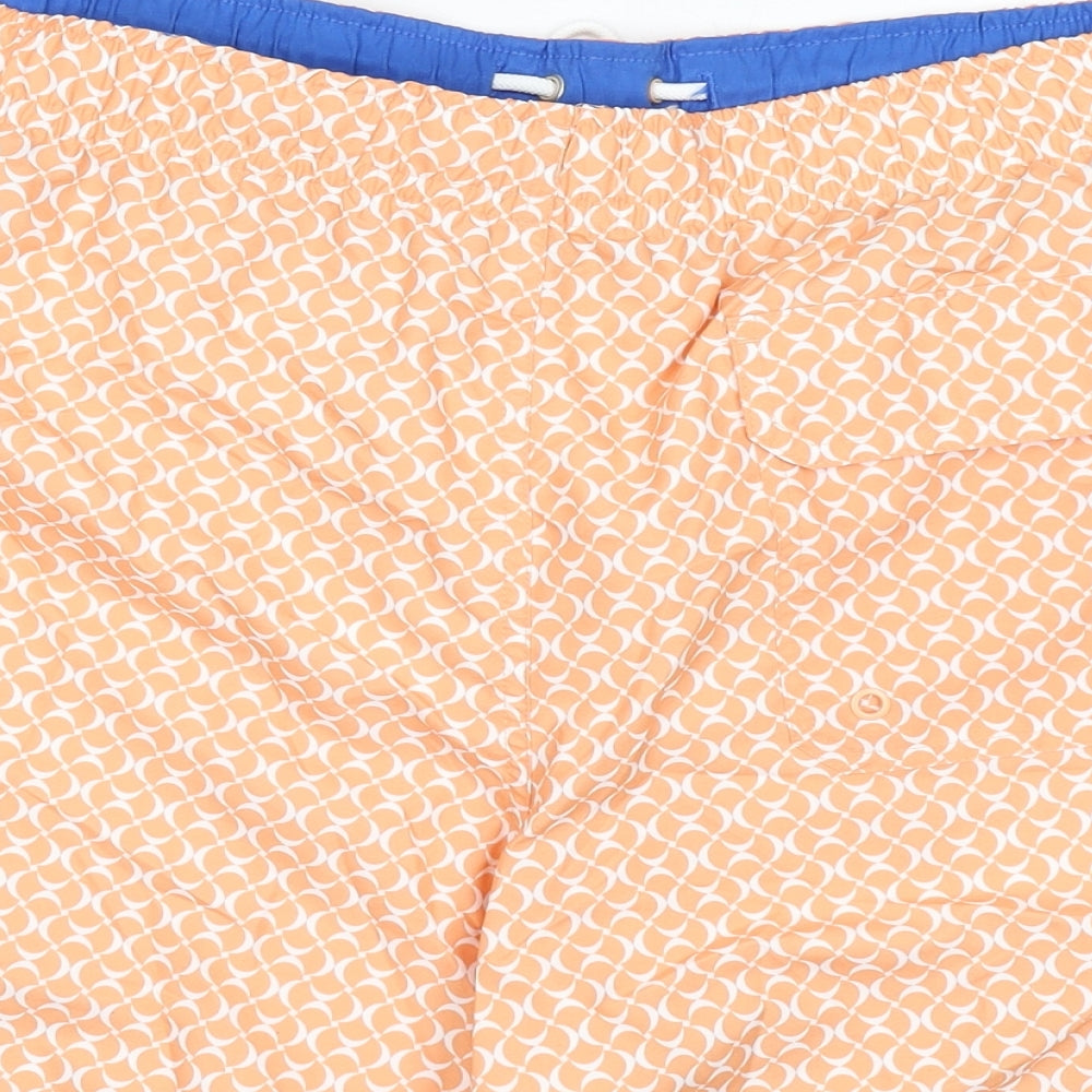 Marks & Spencer Mens Orange Geometric Polyester Bermuda Shorts Size 3XL L6 in Regular Drawstring - Swim Shorts