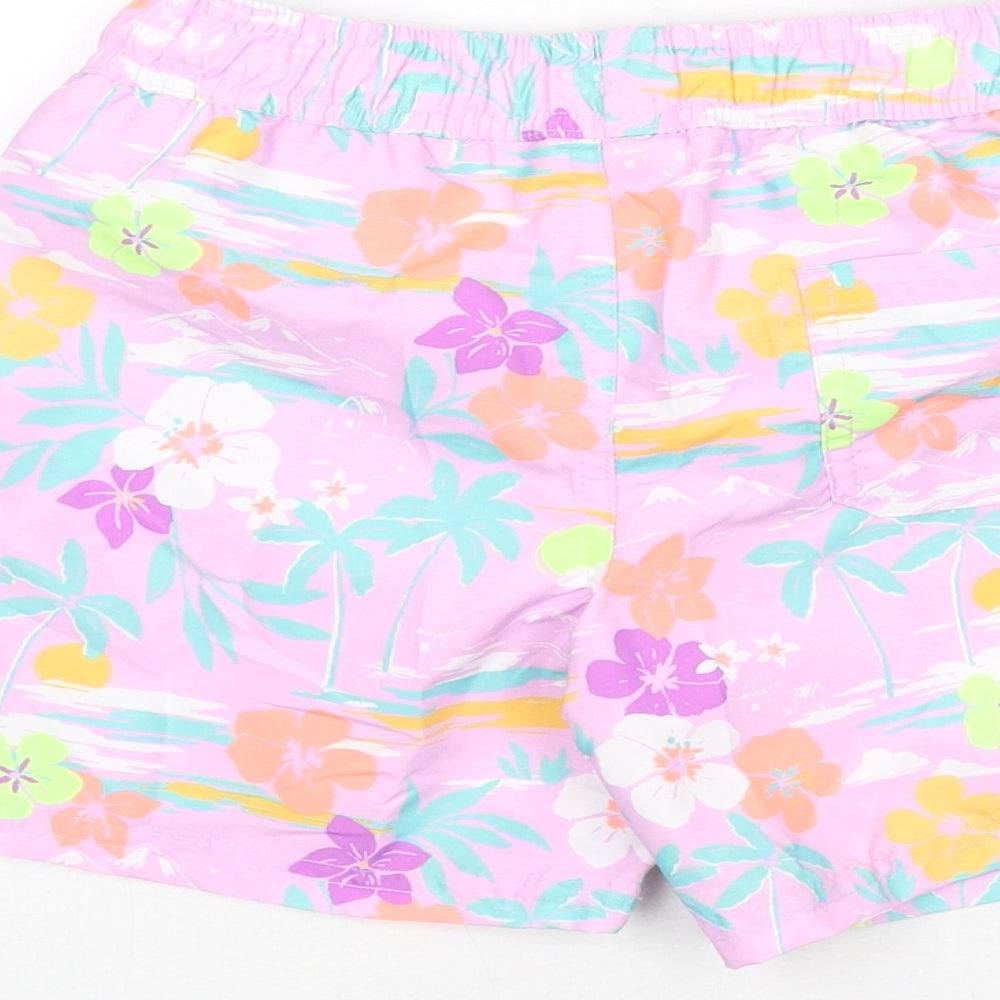 Marks & Spencer Boys Multicoloured Geometric Polyester Bermuda Shorts Size 7-8 Years Regular Drawstring - Swim Shorts, Palm Trees, Flowers