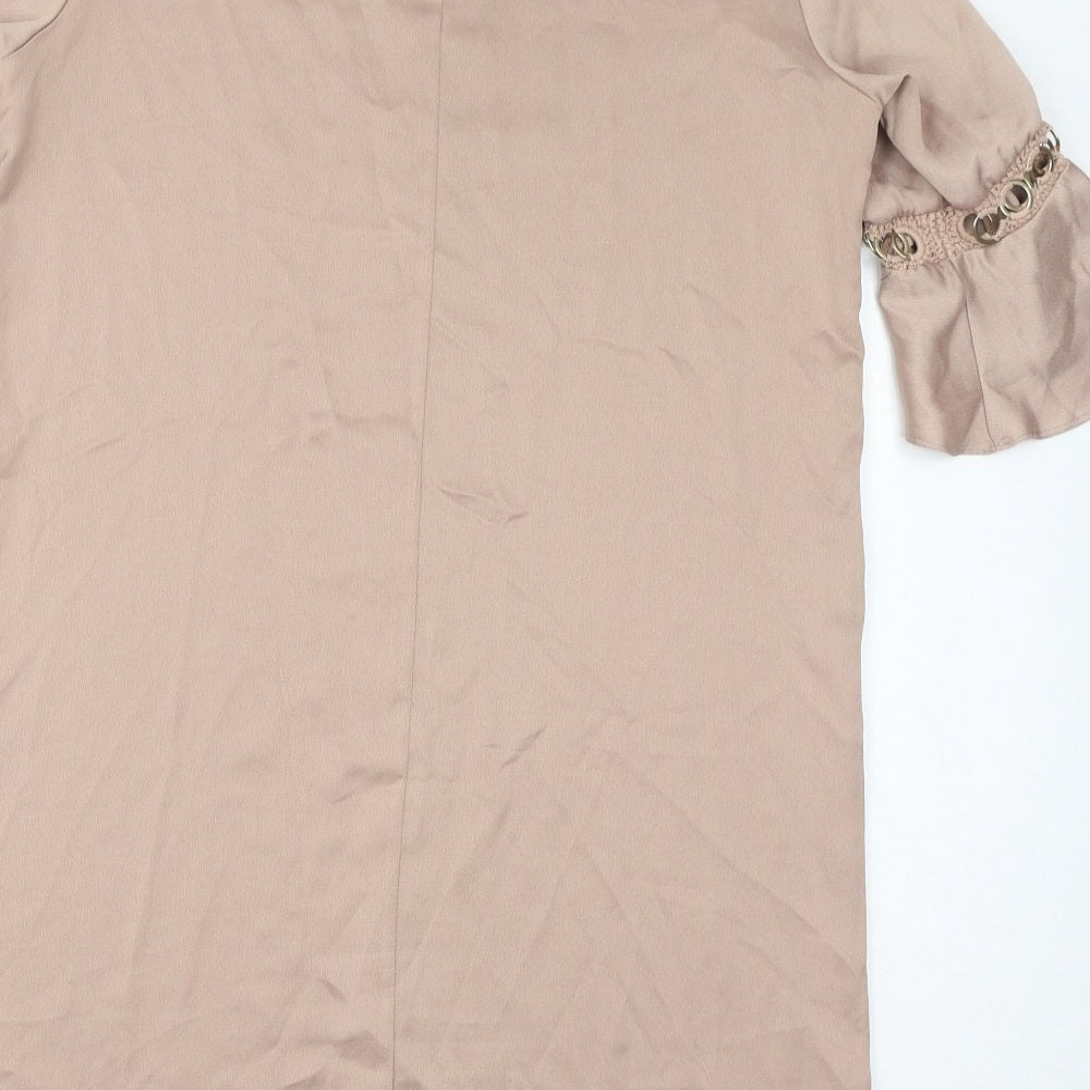 River Island Womens Beige Polyester Mini Size 10 Round Neck Button