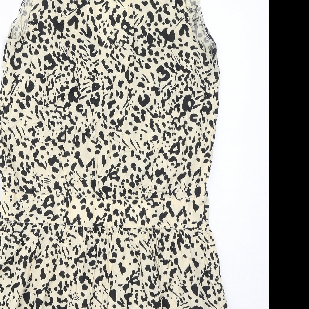 River Island Womens Brown Animal Print Viscose Tank Dress Size 10 V-Neck Pullover - Beads, Leopard Print